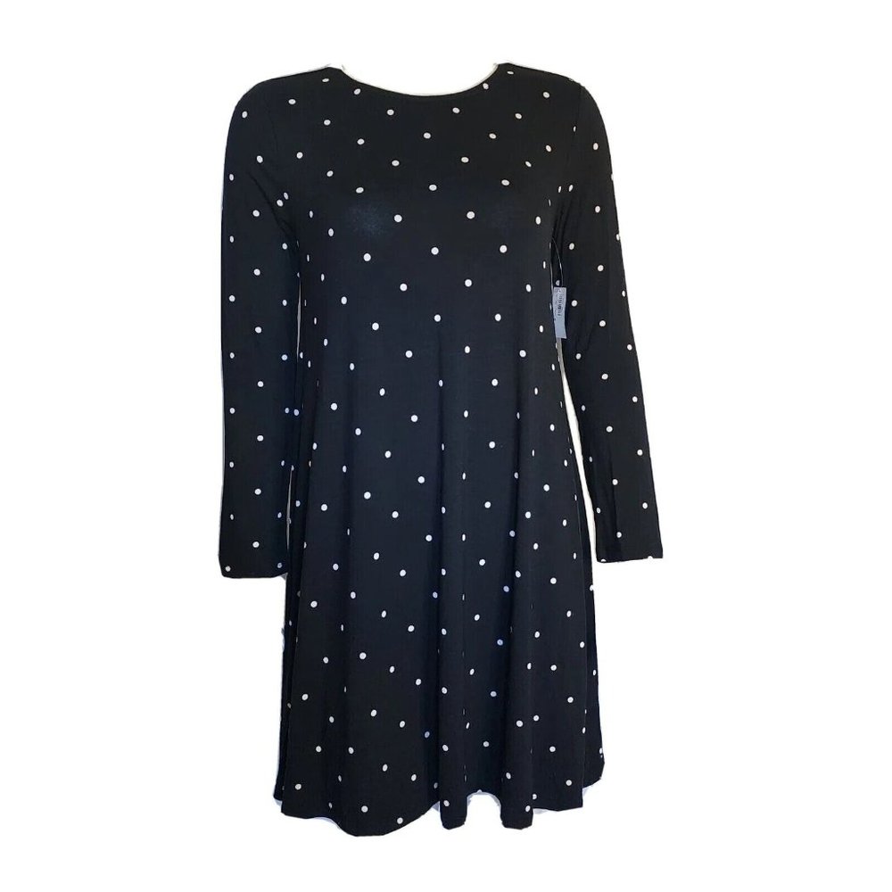Old Navy Dress NWT Womens Size XS Black White Polka Dot Long Sleeve Pullover
